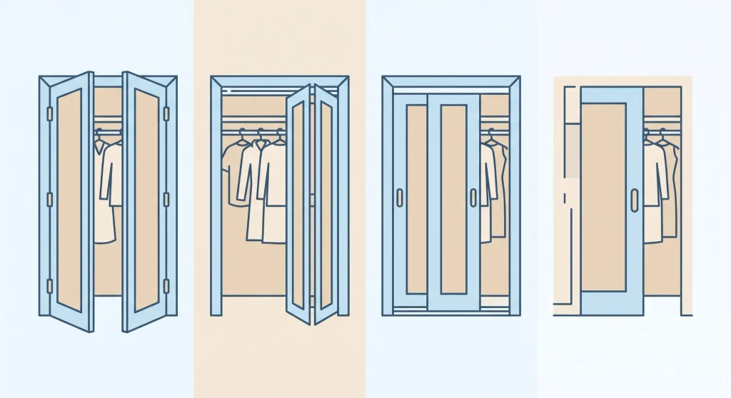 Comparison of hinged, bifold, bypass sliding and pocket closet doors