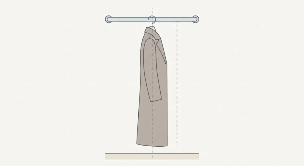 Diagram showing garment drop for calculating single closet rod height