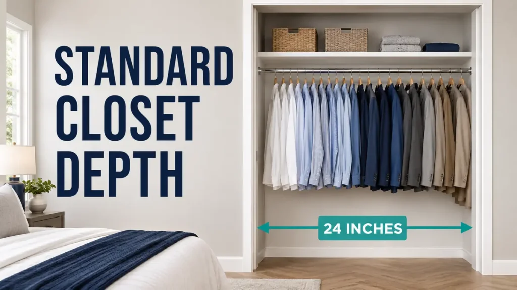 Standard Closet Depth: Minimum Size for Hanging Clothes Standard 24-inch closet depth for hanging adult clothes