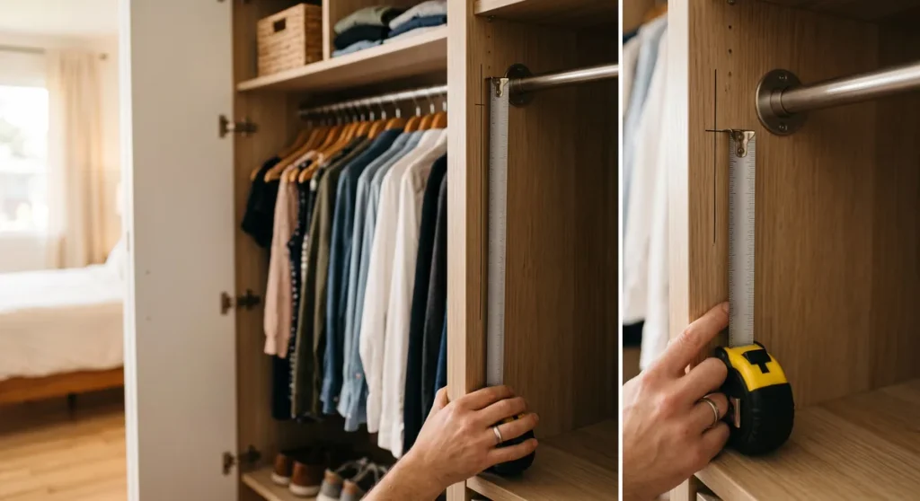 Measuring proposed closet rod height before installation