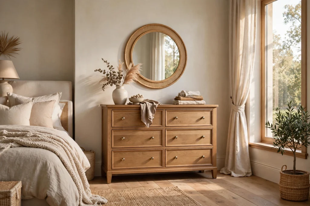Dresser Dimensions: Standard Sizes & Drawer Depth Six-drawer dresser with width, height, depth and drawer depth labeled