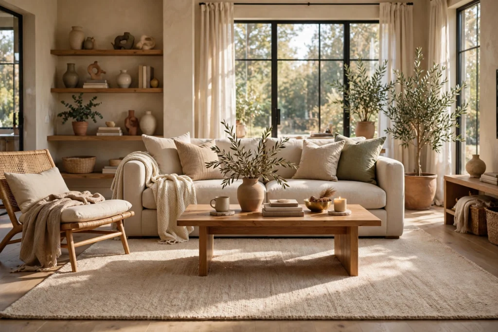 What Size Rug for Living Room? A Measured Guide Living room with area rug anchoring sofa and coffee table