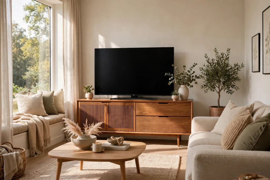 TV Stand Dimensions TV stand dimensions chart by screen size with width, height, and depth measurements